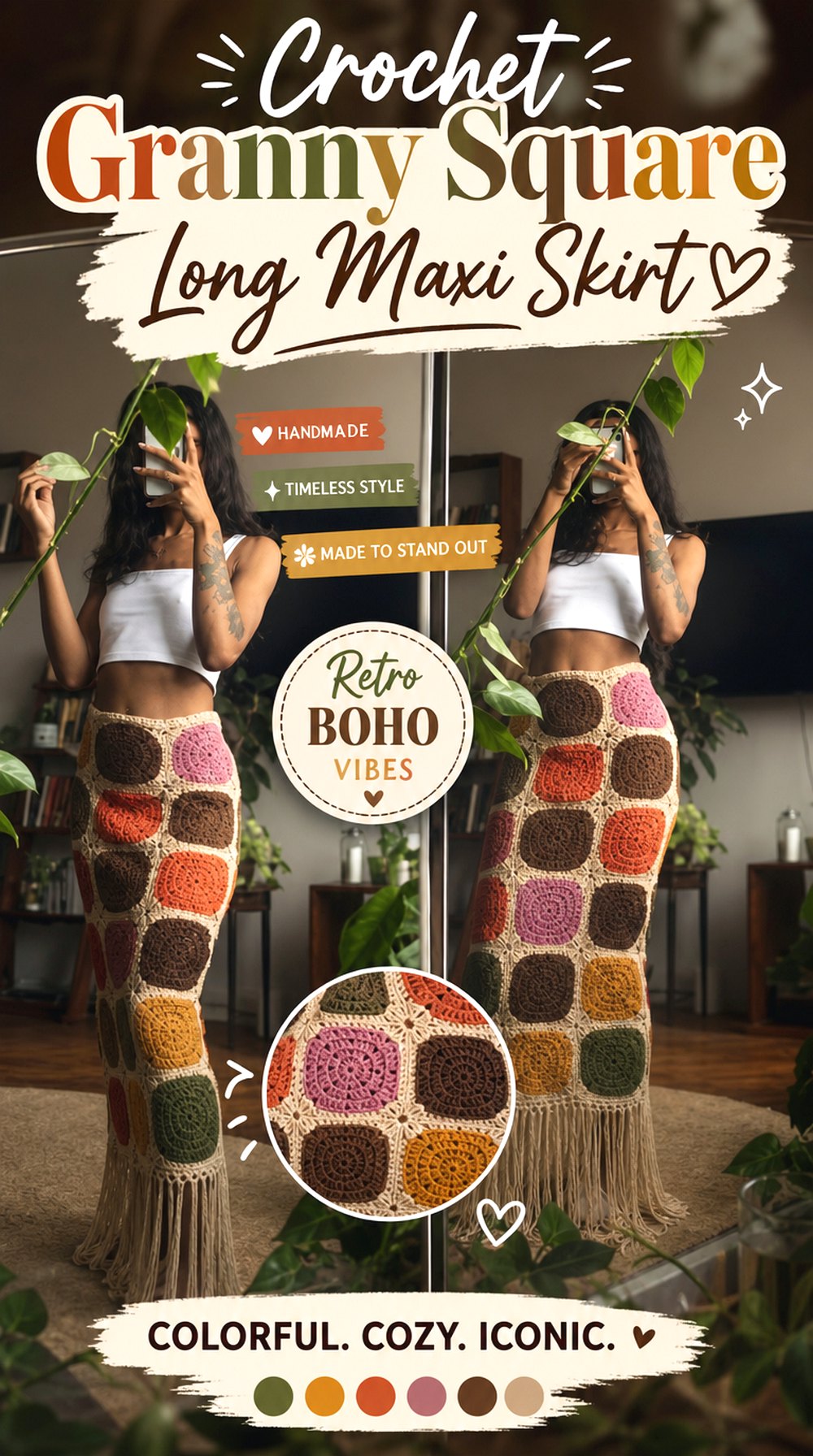 Crochet Granny Square Long Maxi Skirt