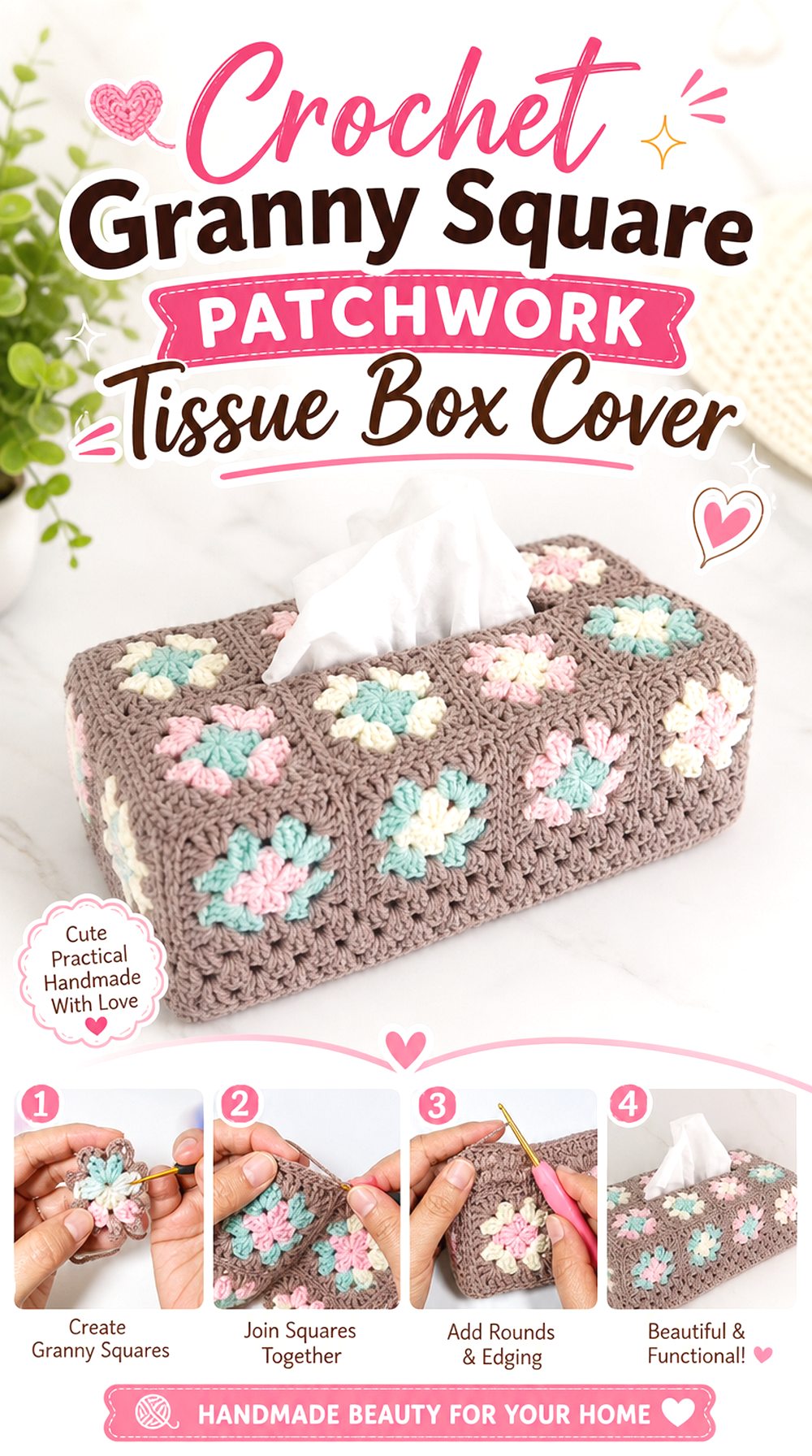 Crochet Granny Square Patchwork Tissue Box Cover