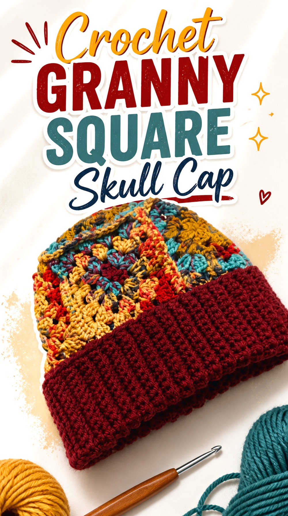 Crochet Granny Square Skull Cap