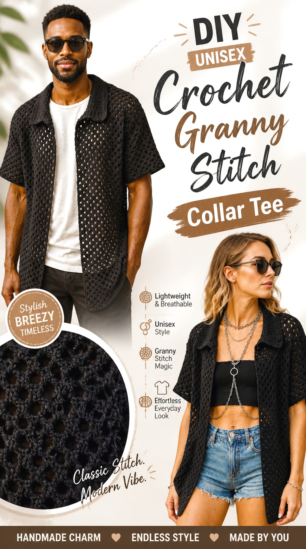 Crochet Granny Stitch Collar Tee