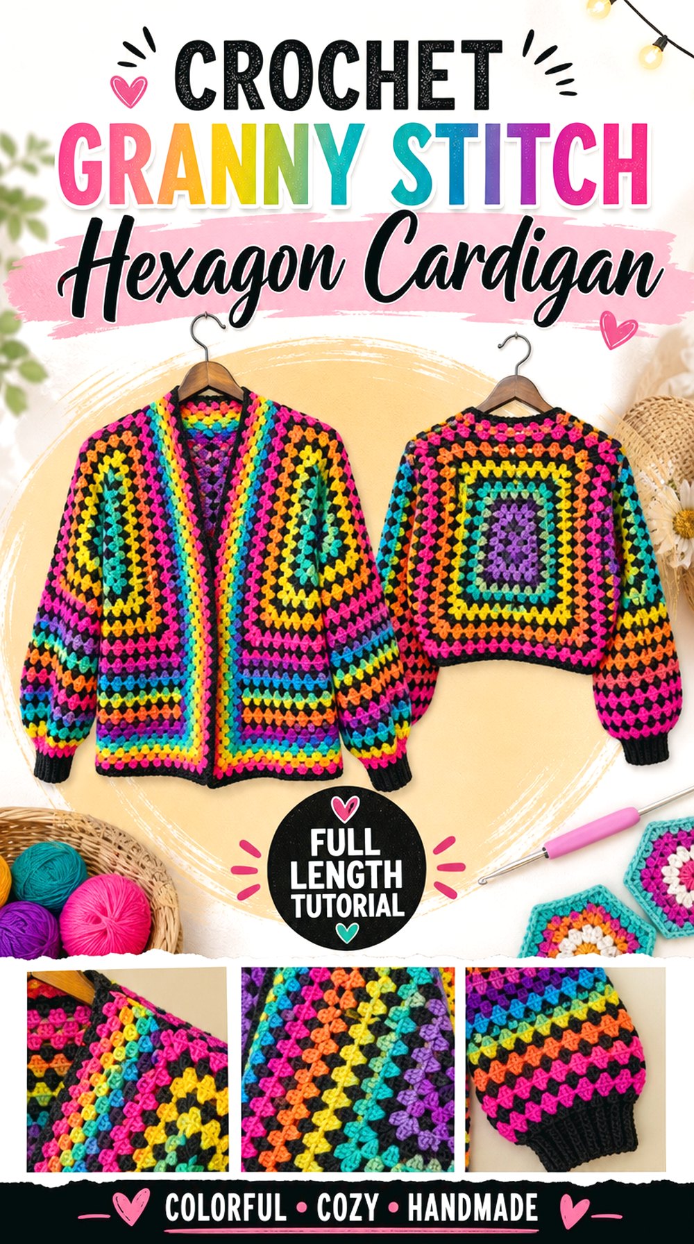Crochet Granny Stitch Hexagon Cardigan