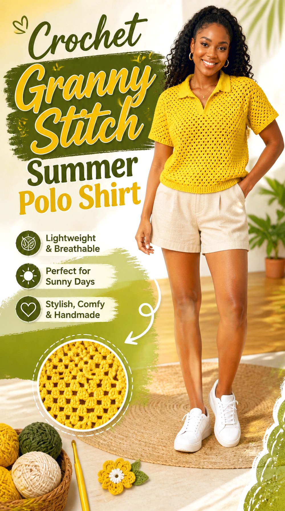 Crochet Granny Stitch Summer Polo Shirt