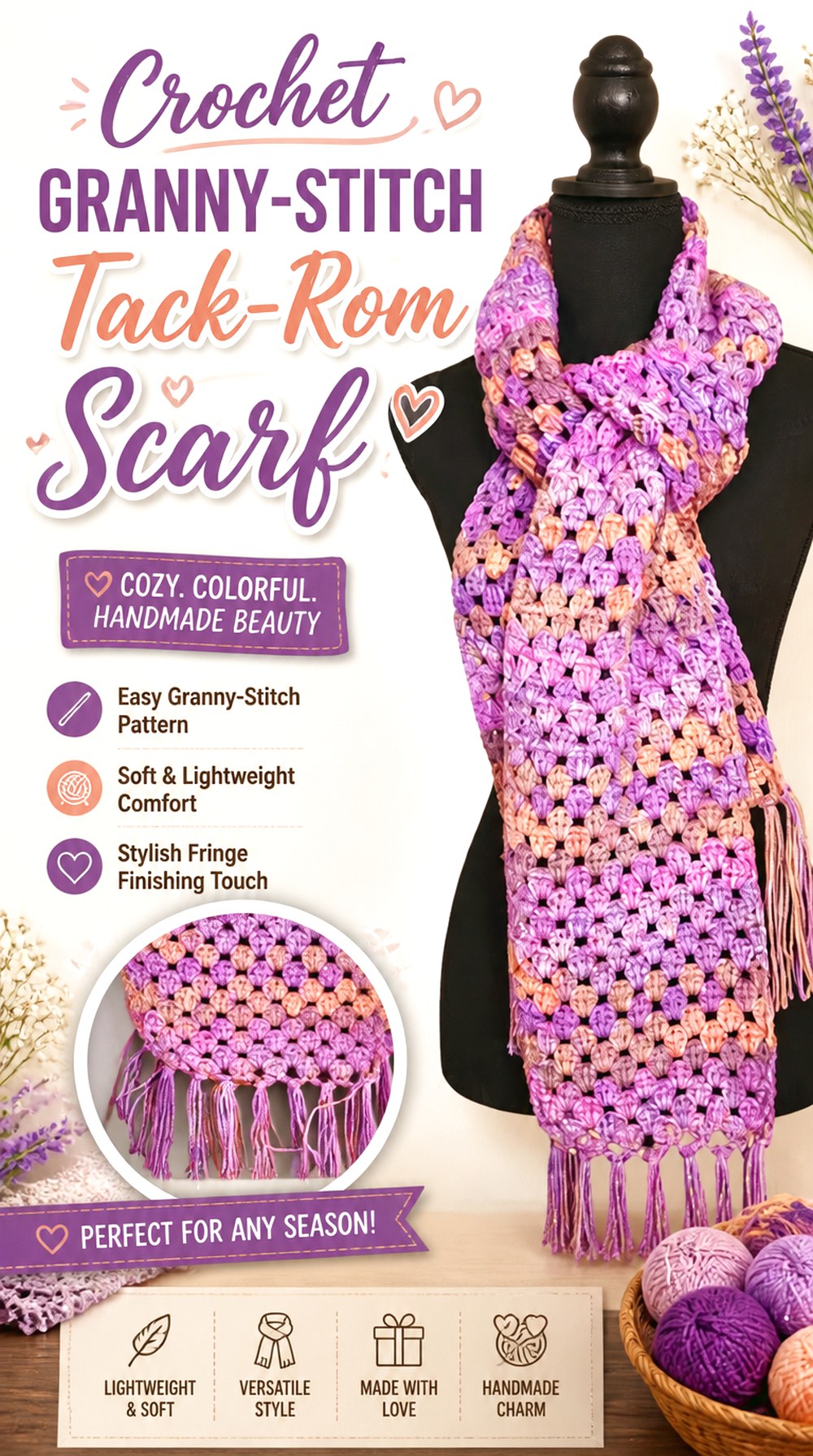 Crochet Granny Stitch Tack Room Scarf