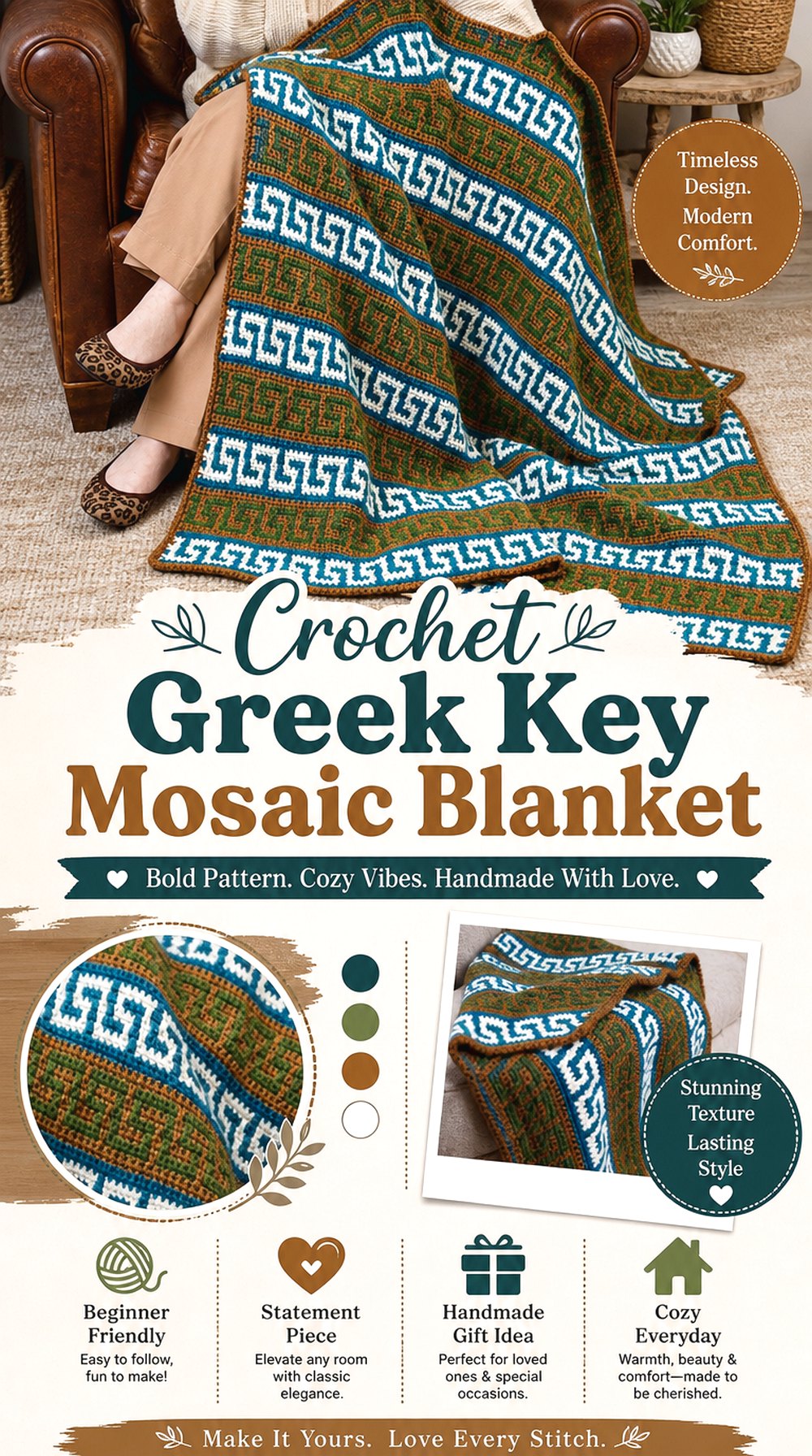 Crochet Greek Key Mosaic Blanket