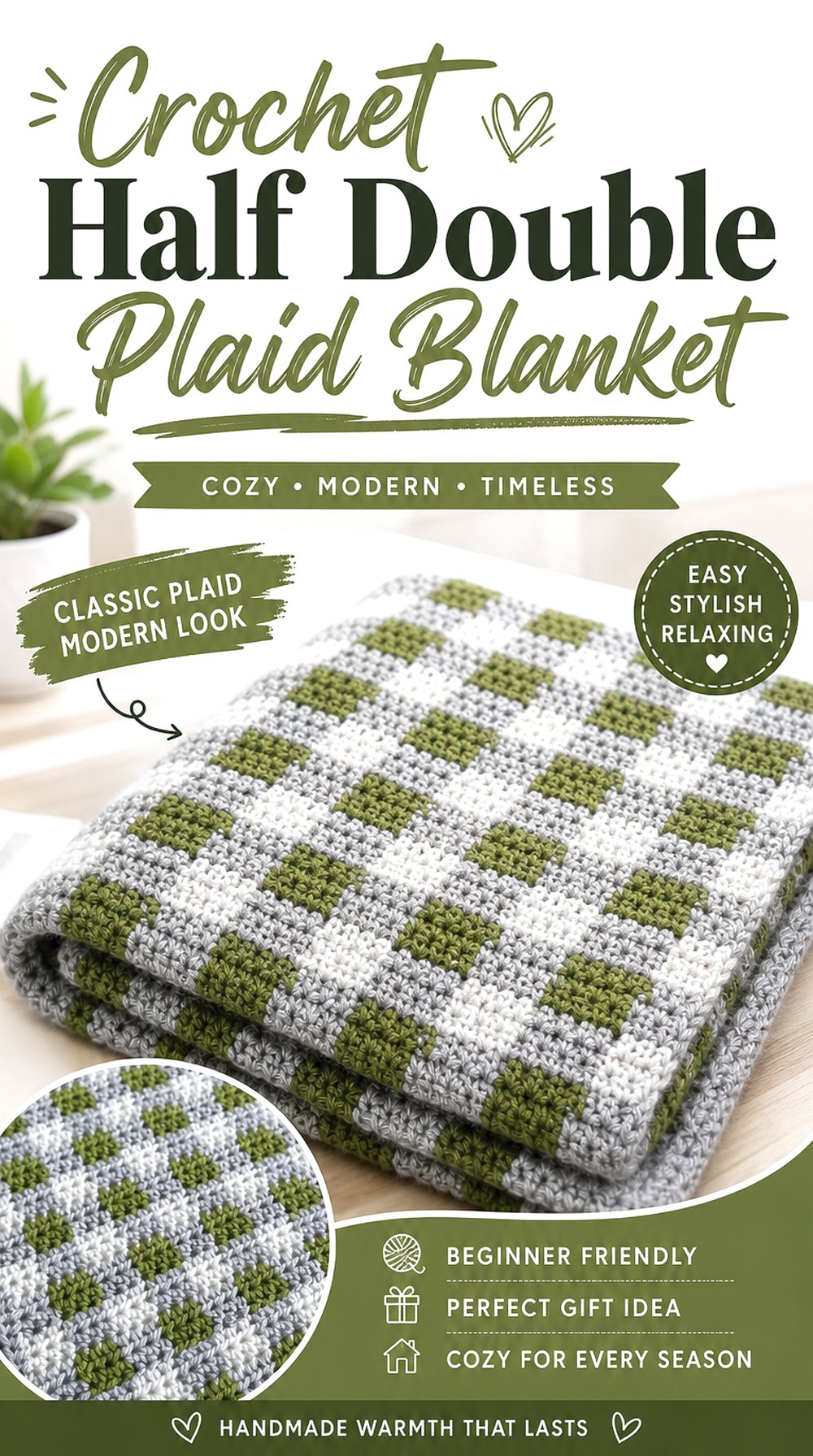 Crochet Half Double Plaid Blanket