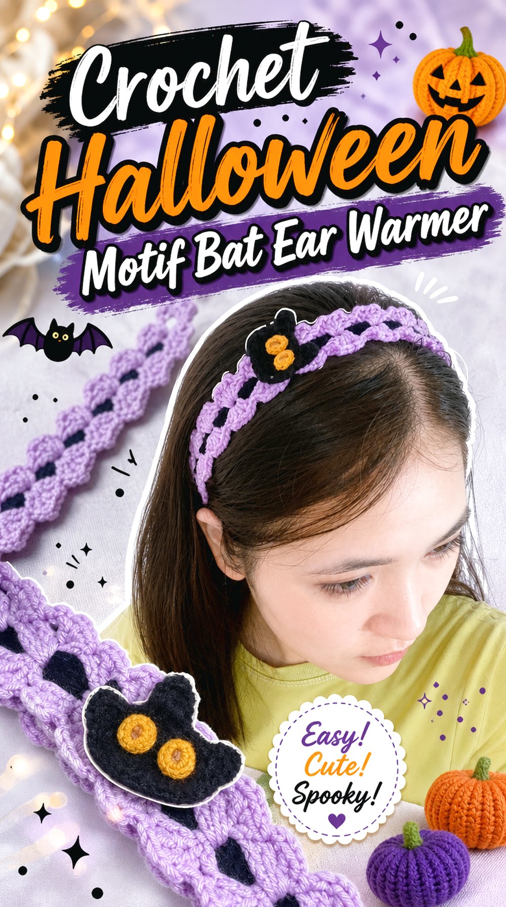 Crochet Halloween Motif Bat Ear Warmer