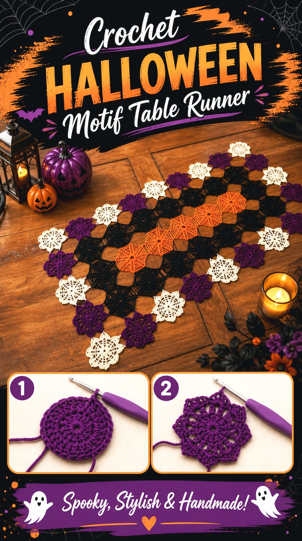 Crochet Halloween Motif Table Runner