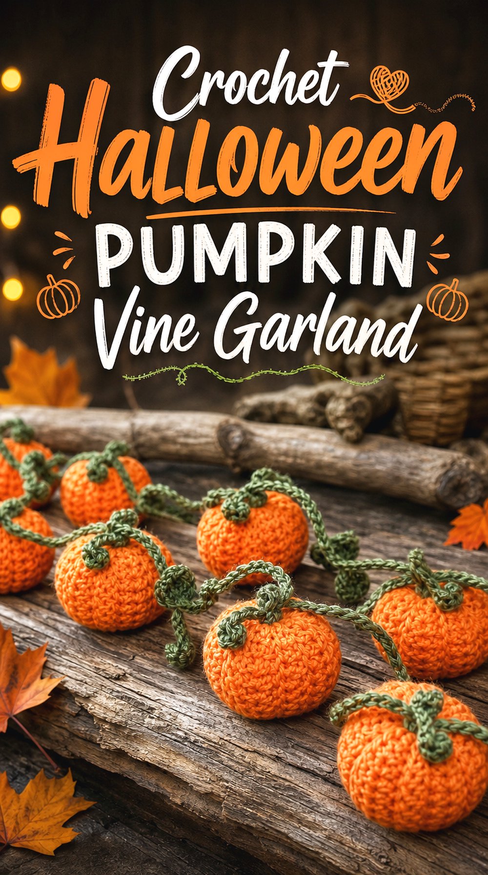 Crochet Halloween Pumpkin Vine Garland