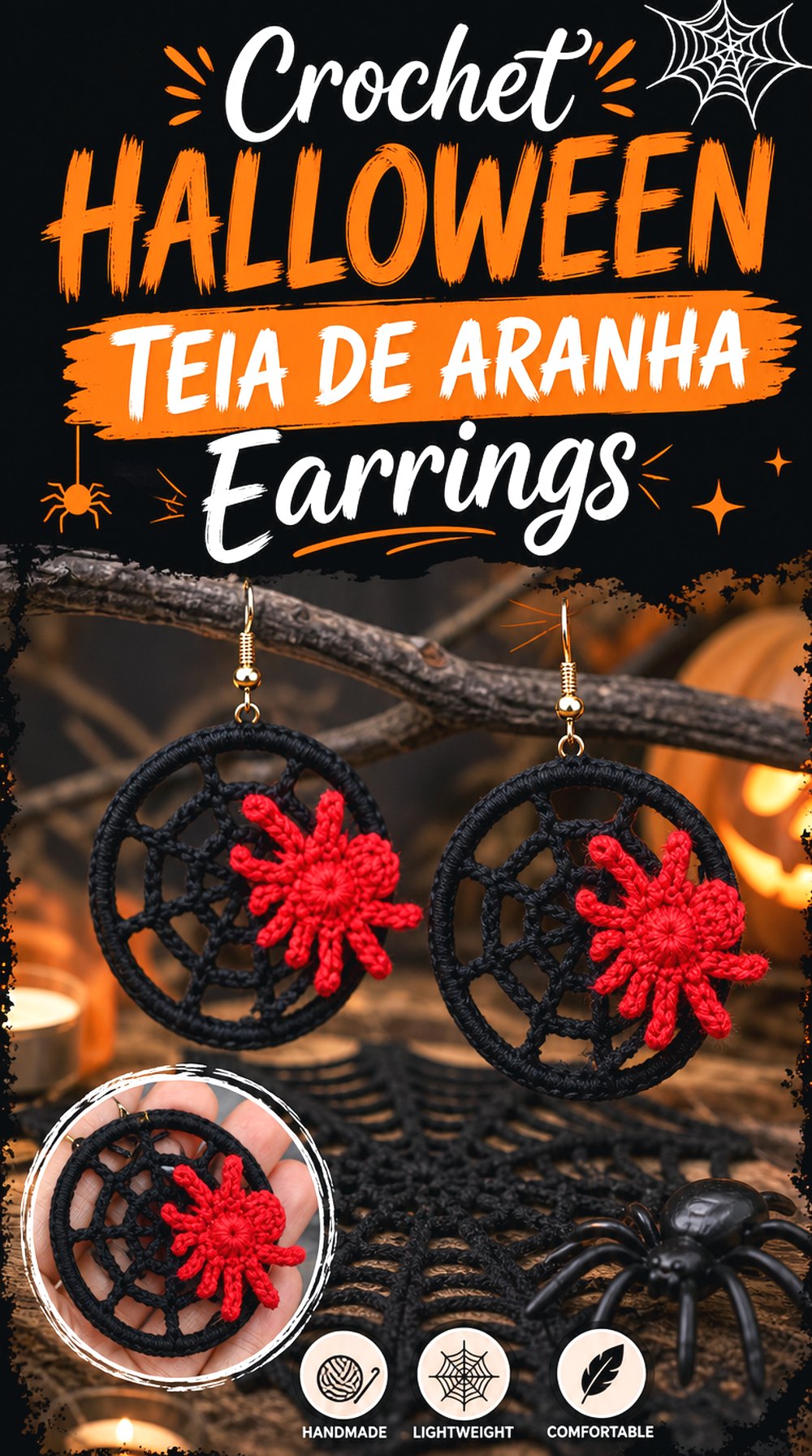 Crochet Halloween Teia de Aranha Earrings