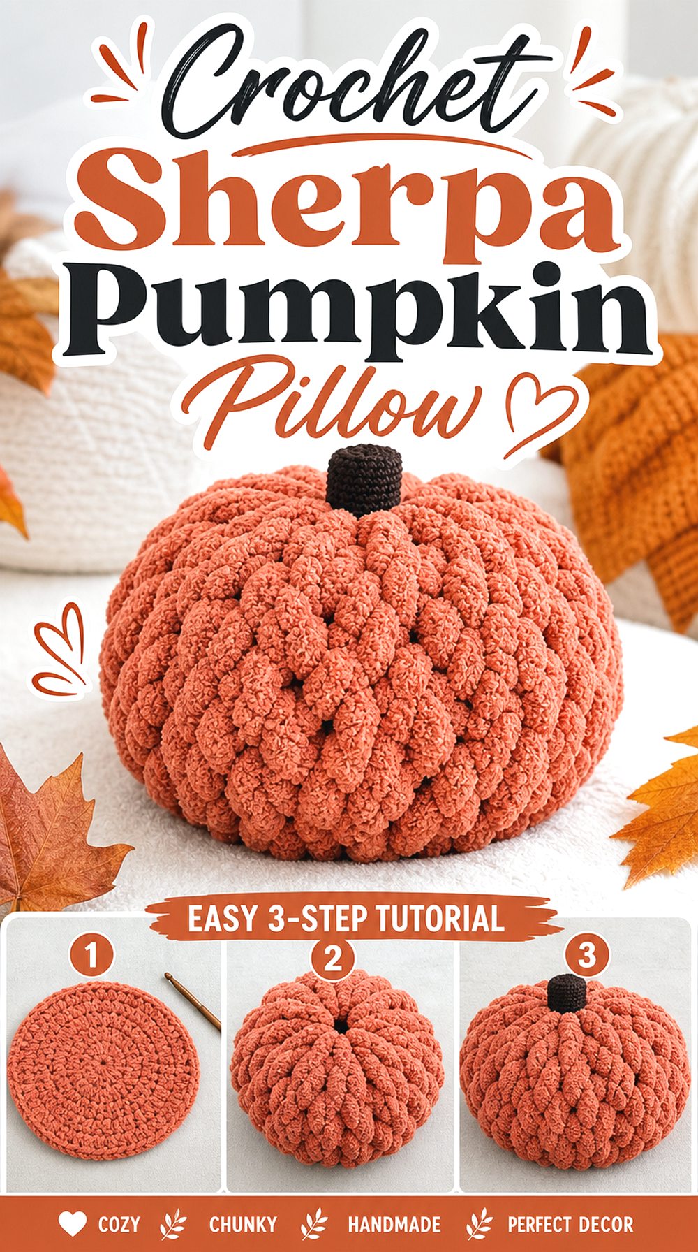 Crochet Hand Crocheted Chunky Pumpkin Pillow