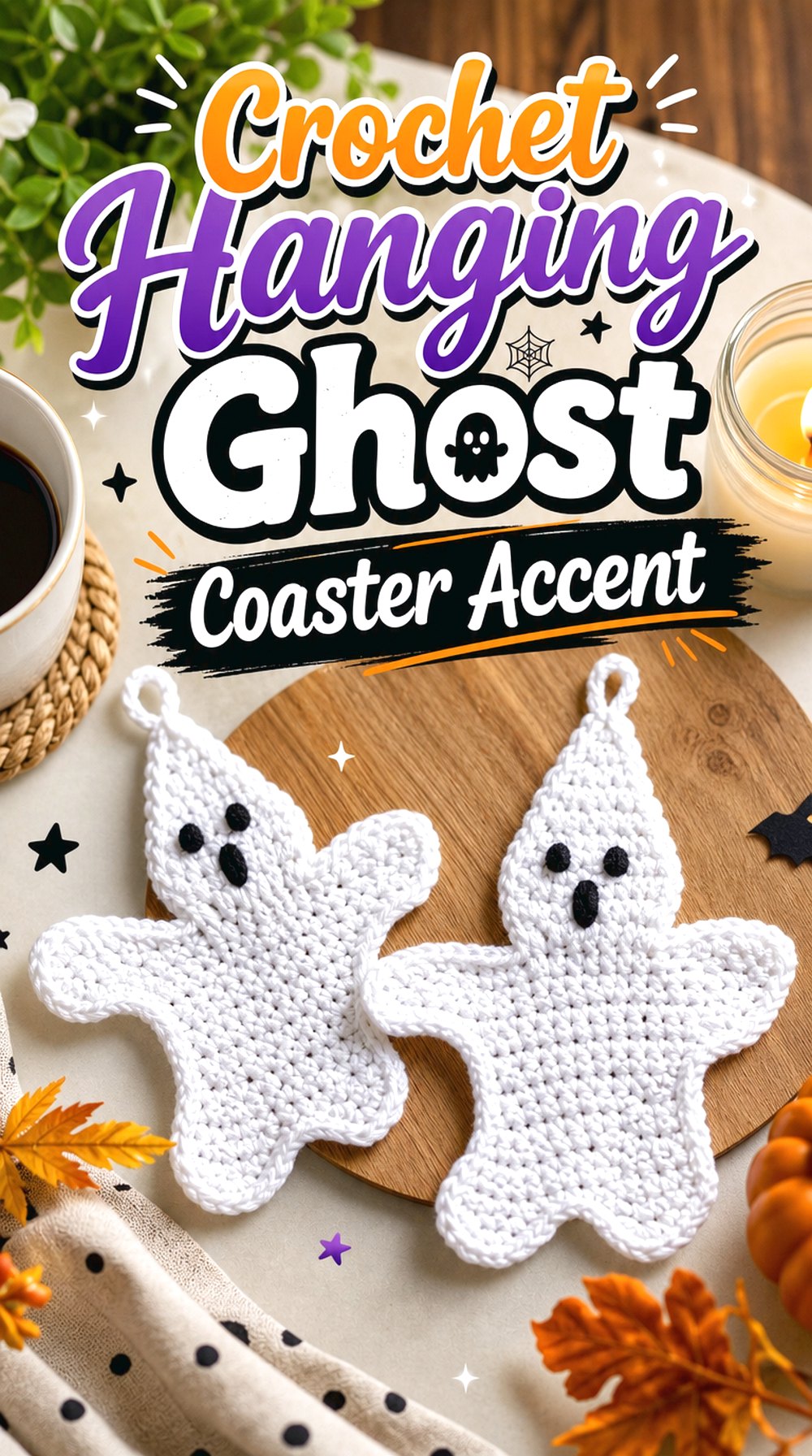 Crochet Hanging Ghost Coaster Accent