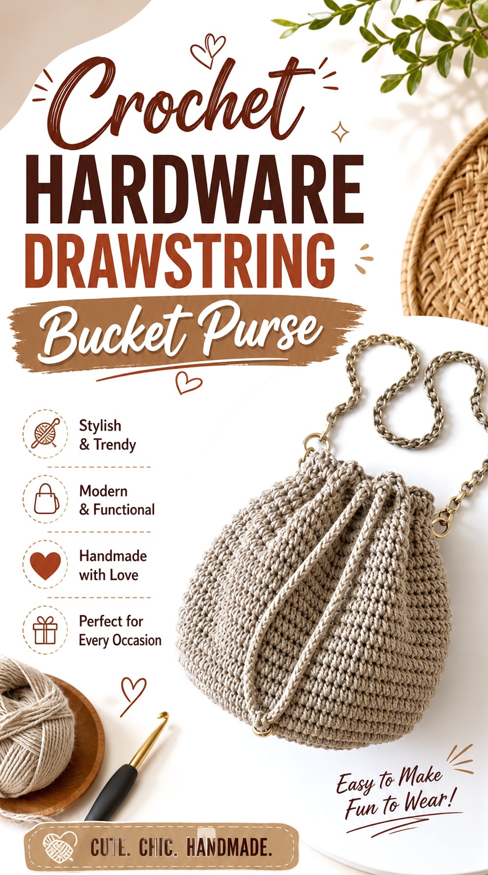 Crochet Hardware Drawstring Bucket Purse