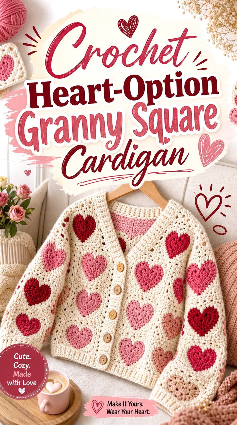 Crochet Heart Option Granny Square Cardigan