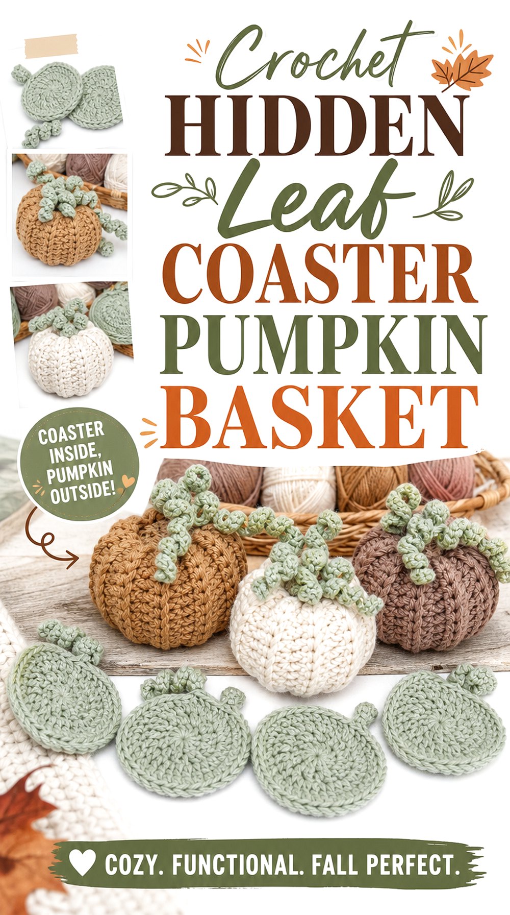 Crochet Hidden Leaf Coaster Pumpkin Basket