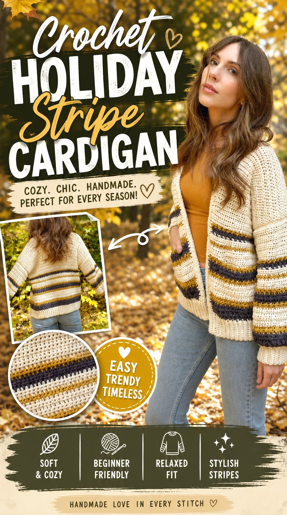 Crochet Holiday Stripe Cardigan