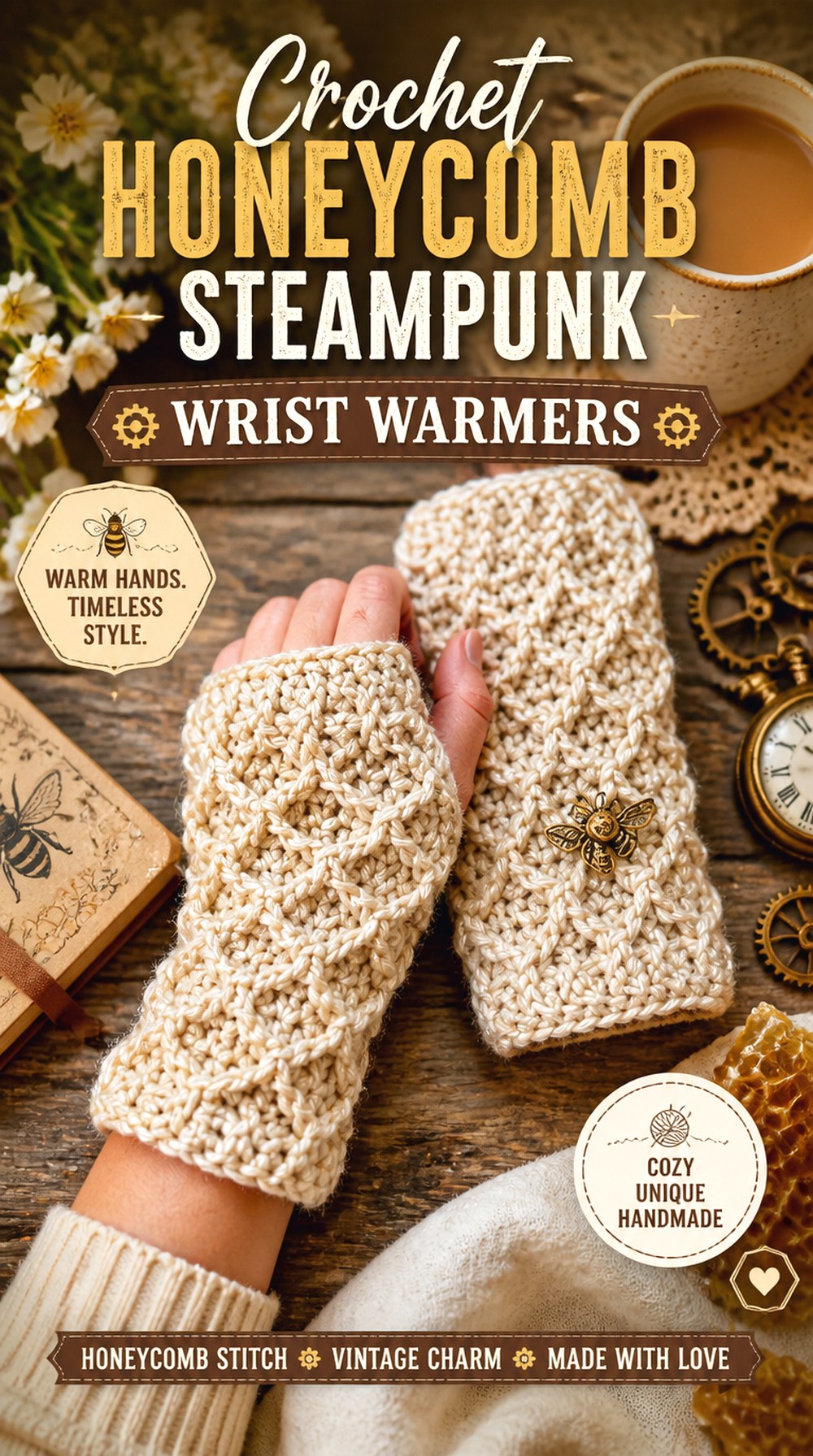 Crochet Honeycomb Steampunk Wrist Warmers