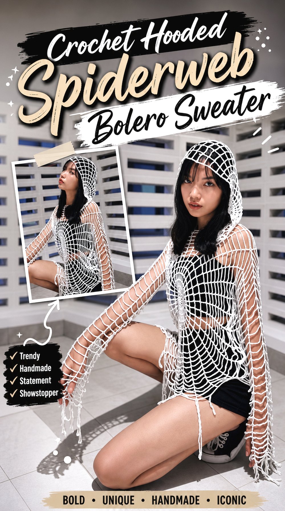 Crochet Hooded Spiderweb Bolero Sweater