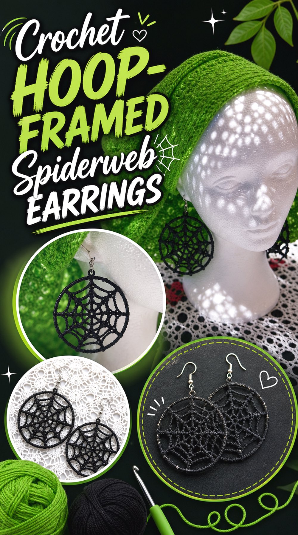 Crochet Hoop Framed Spiderweb Earrings