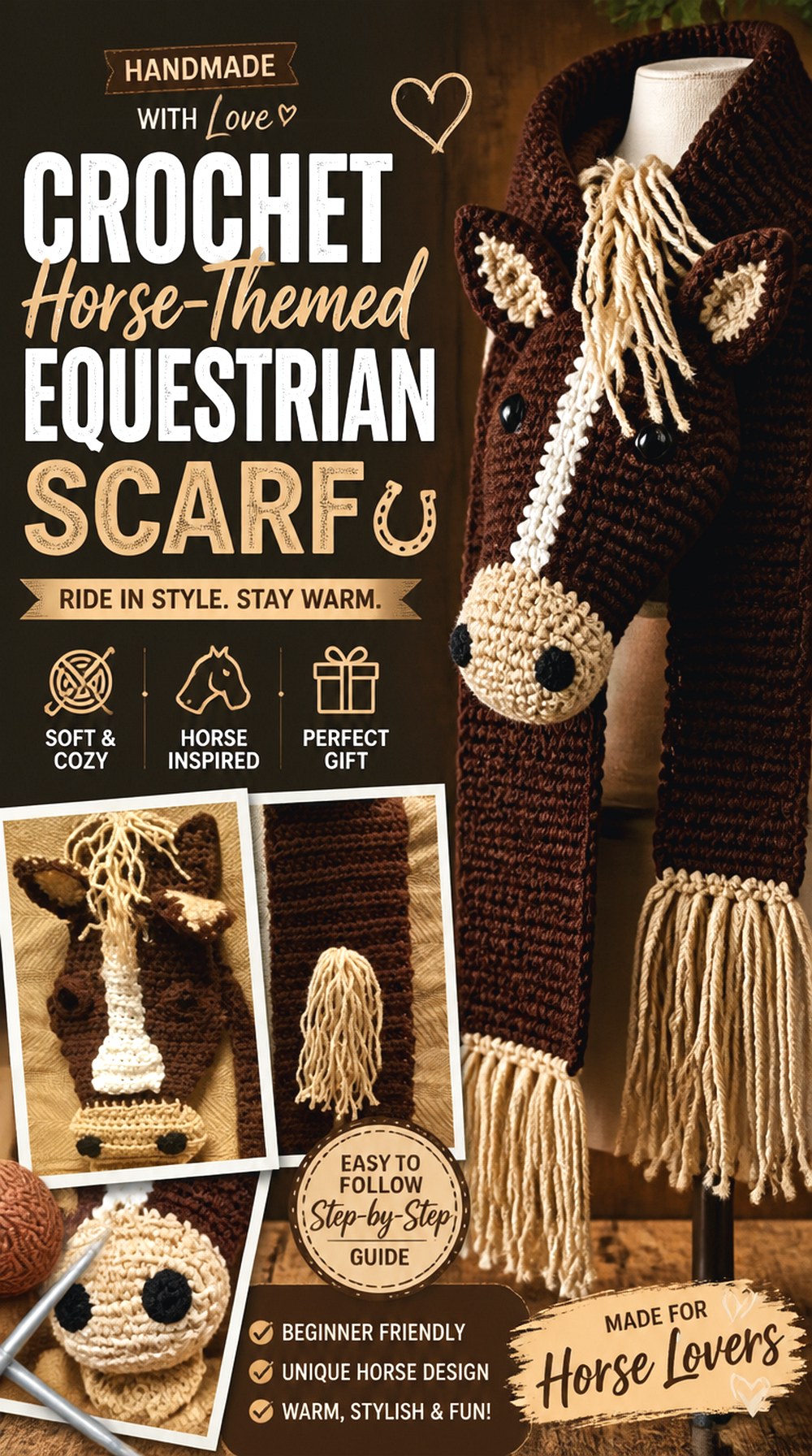 Crochet Horse Themed Equestrian Scarf