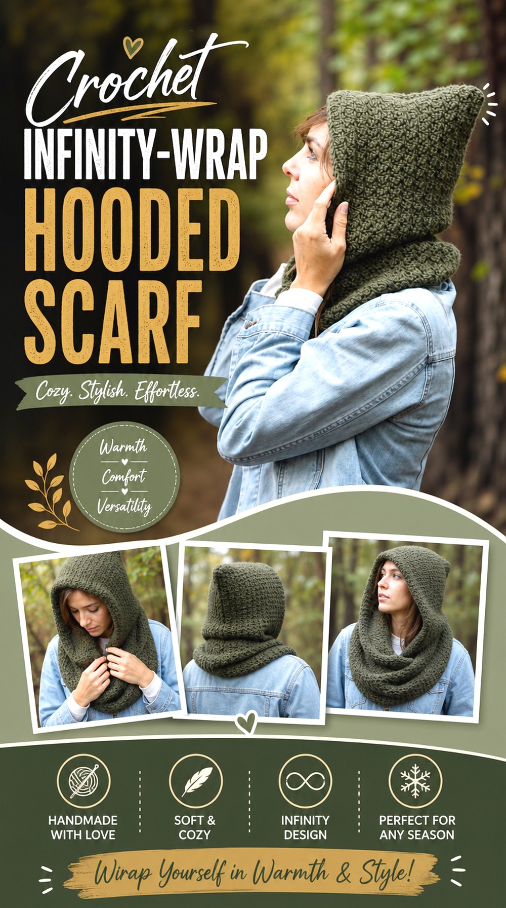 Crochet Infinity Wrap Hooded Scarf