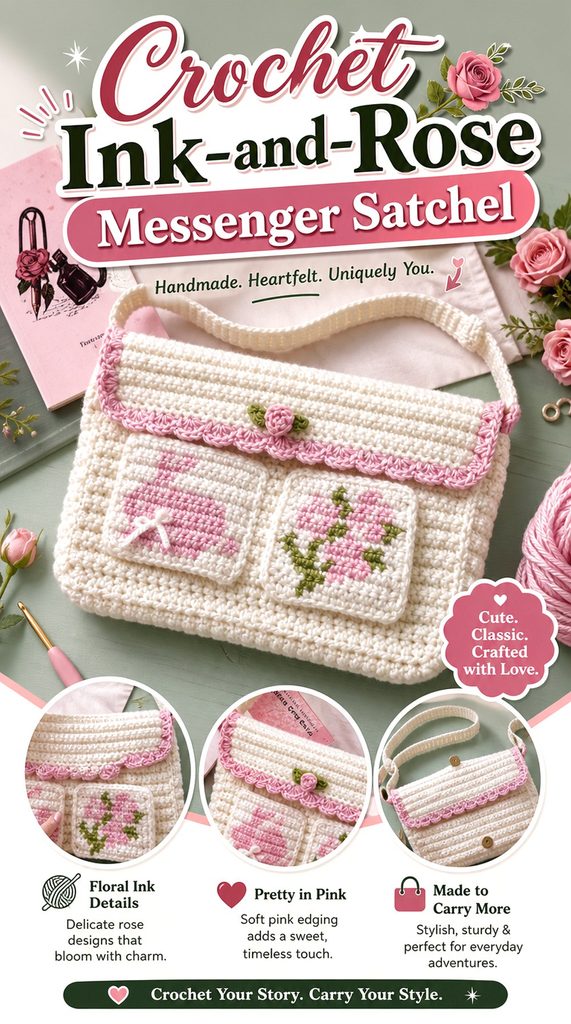 Crochet Ink and Rose Messenger Satchel