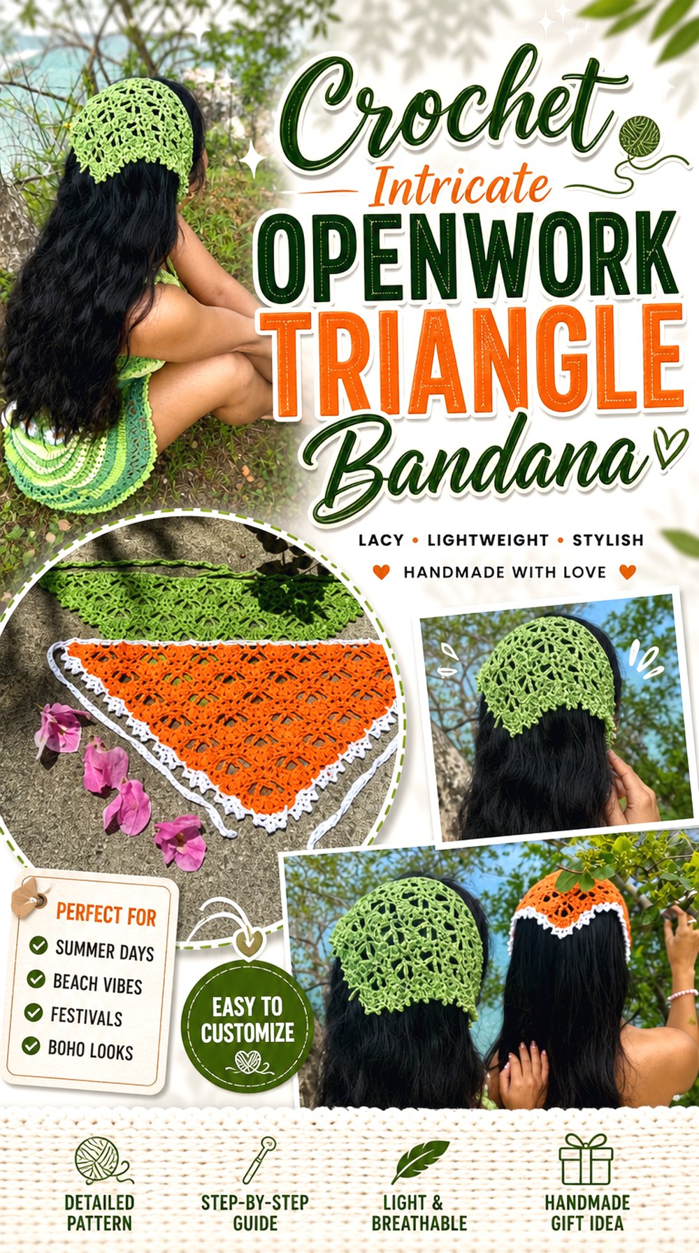 Crochet Intricate Openwork Triangle Bandana