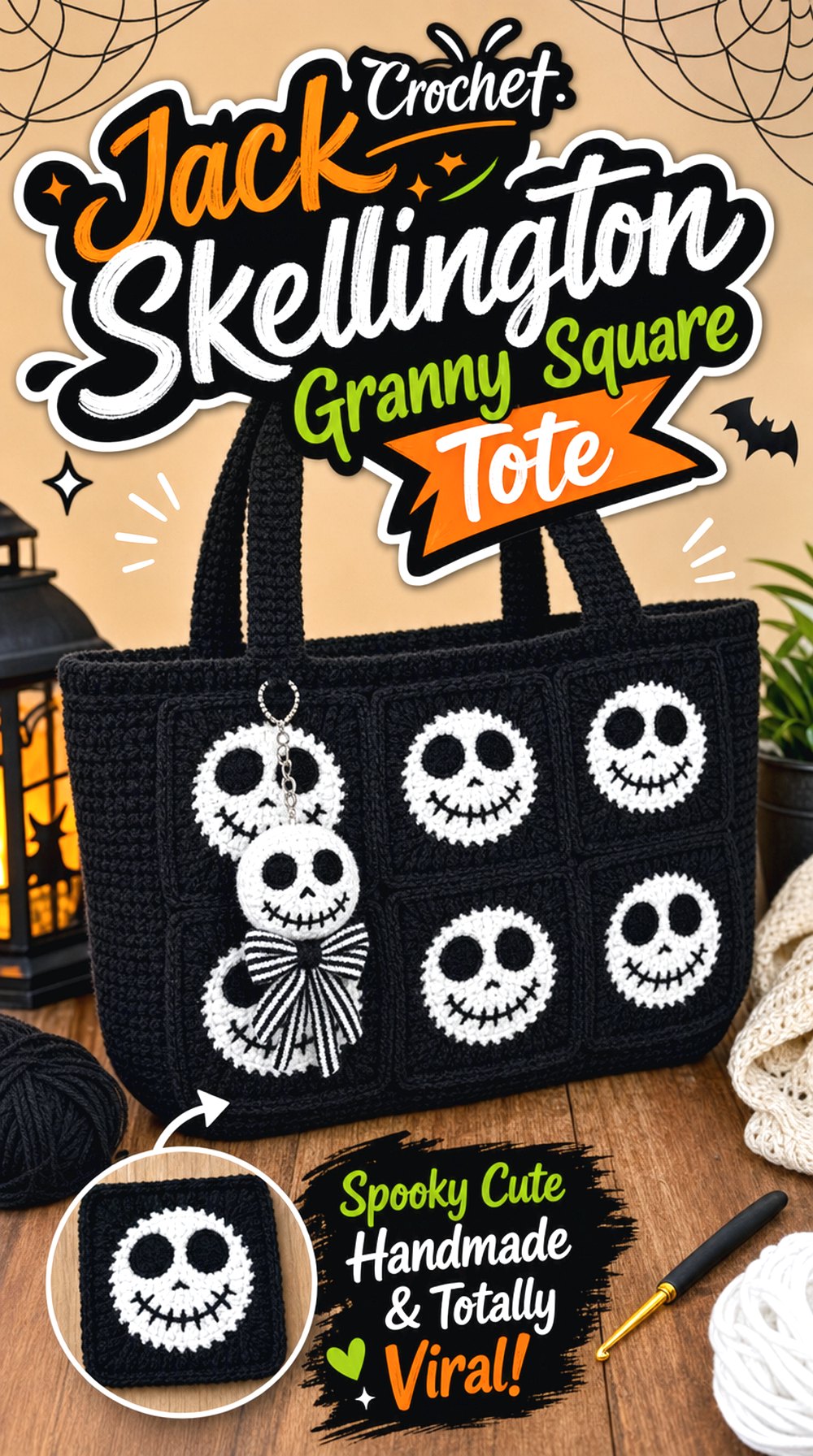 Crochet Jack Skellington Granny Square Tote