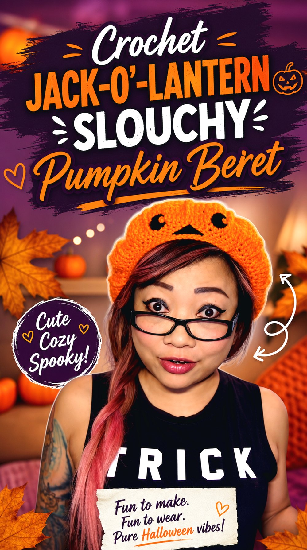 Crochet Jack o’ Lantern Slouchy Pumpkin Beret