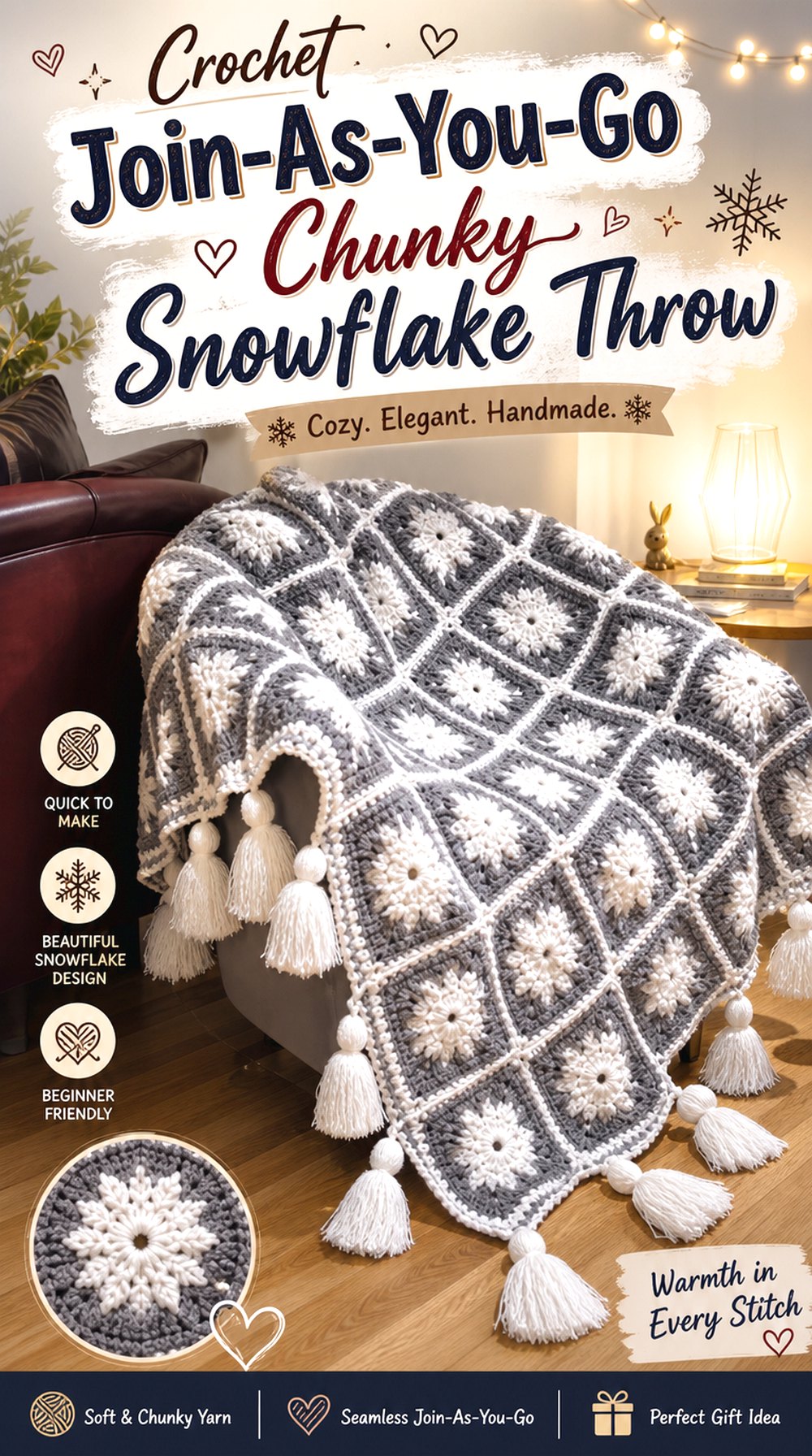 Crochet Join As You Go Chunky Snowflake Throw