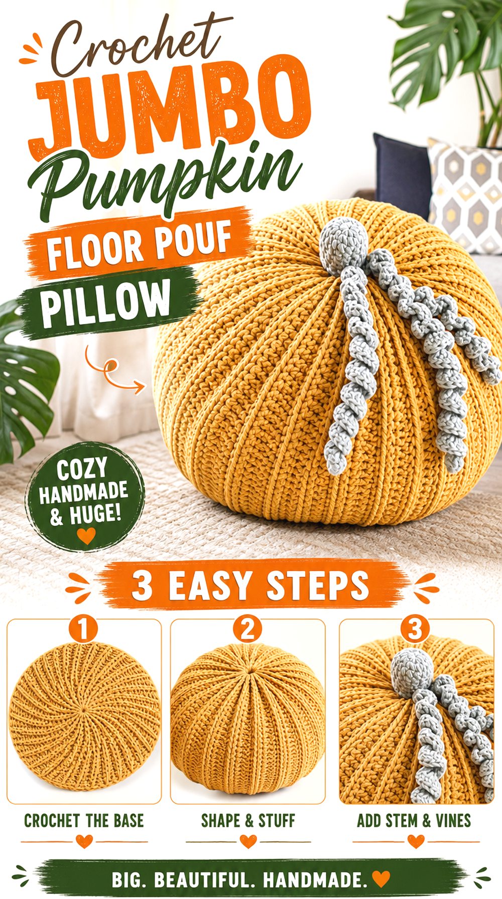 Crochet Jumbo Pumpkin Floor Pouf Pillow
