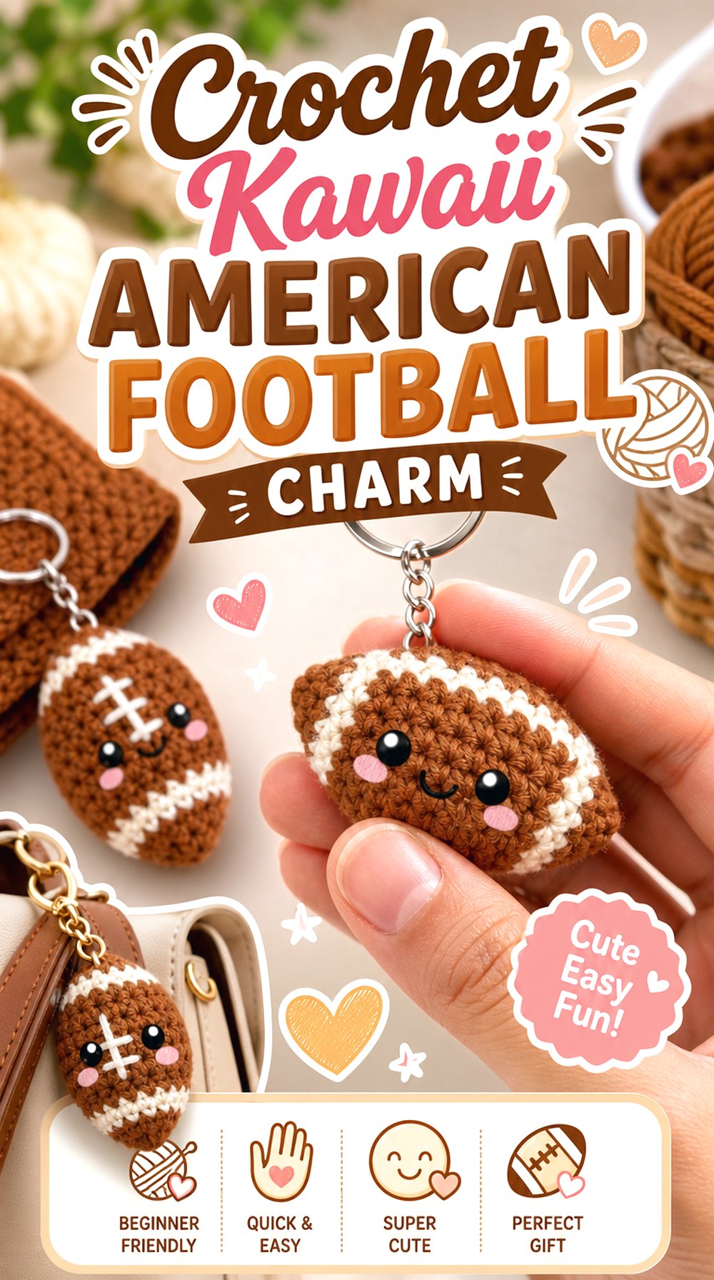 Crochet Kawaii American Football Charm