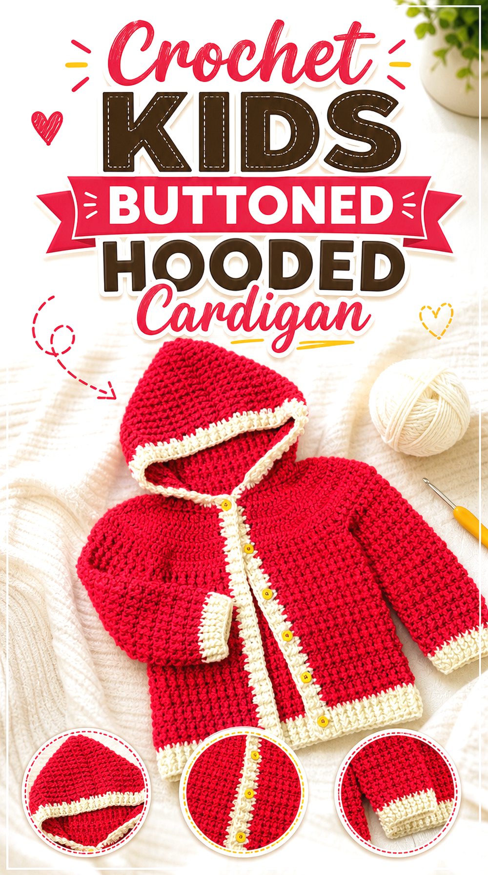 Crochet Kids Buttoned Hooded Cardigan
