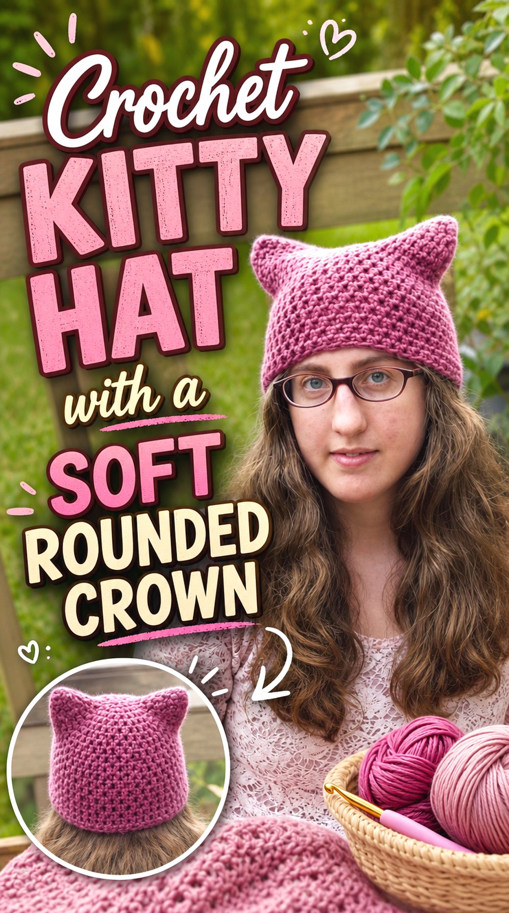 Crochet Kitty Hat with a Soft Rounded Crown