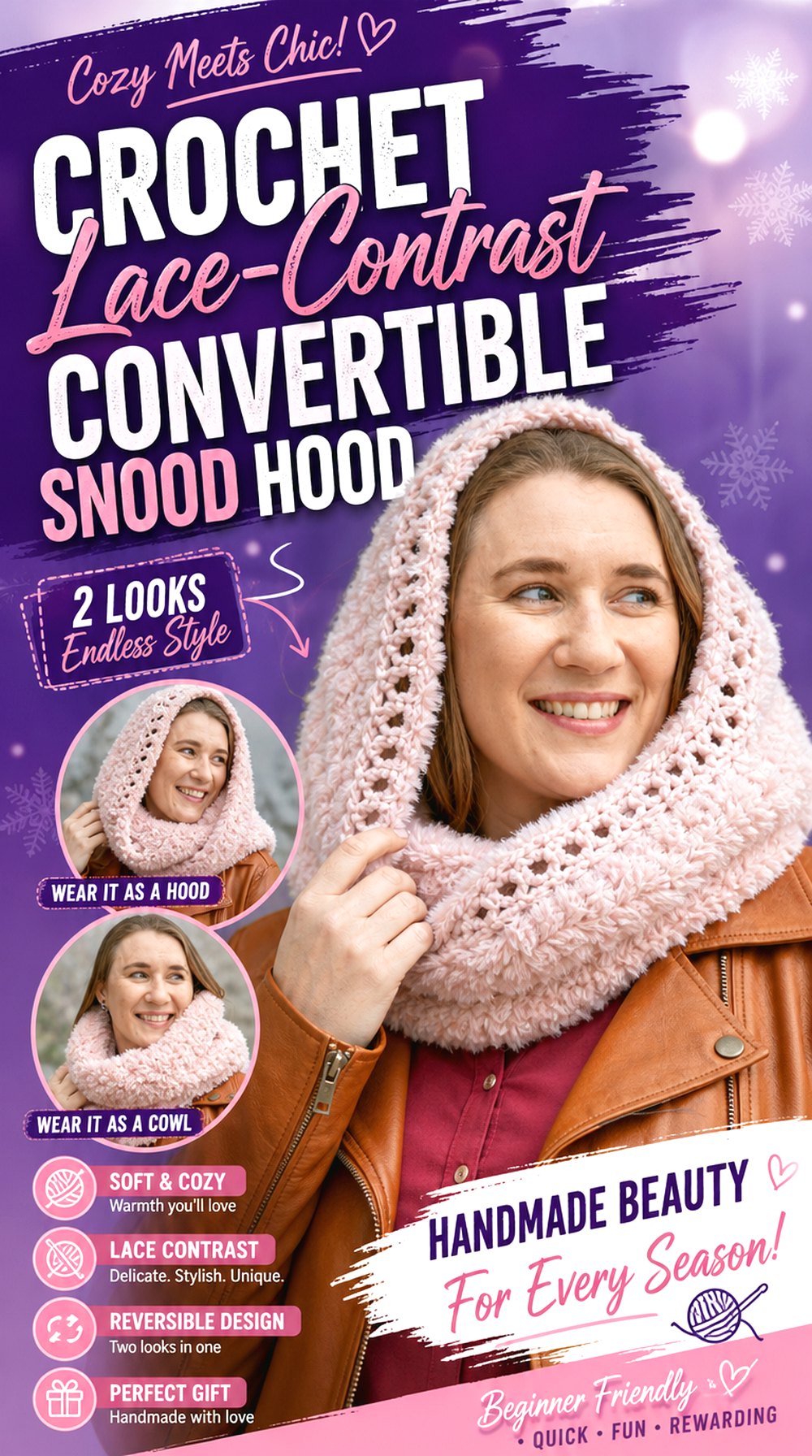 Crochet Lace Contrast Convertible Snood Hood