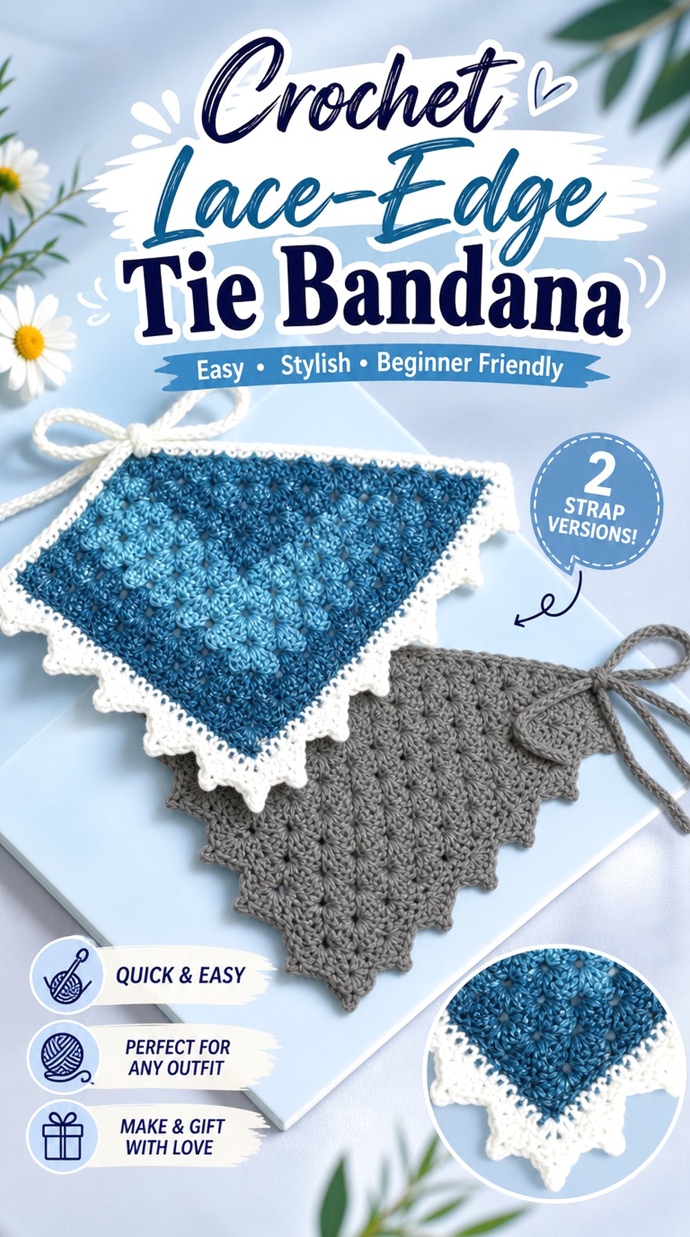 Crochet Lace Edge Tie Bandana