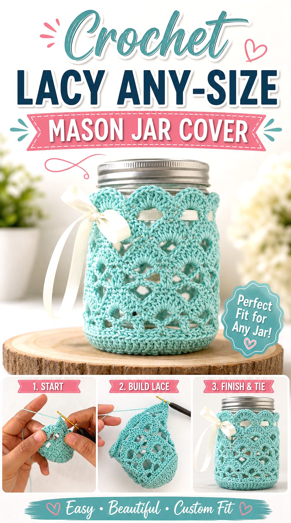 Crochet Lacy Any Size Mason Jar Cover