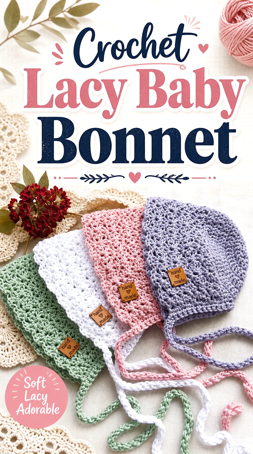 Crochet Lacy Baby Bonnet