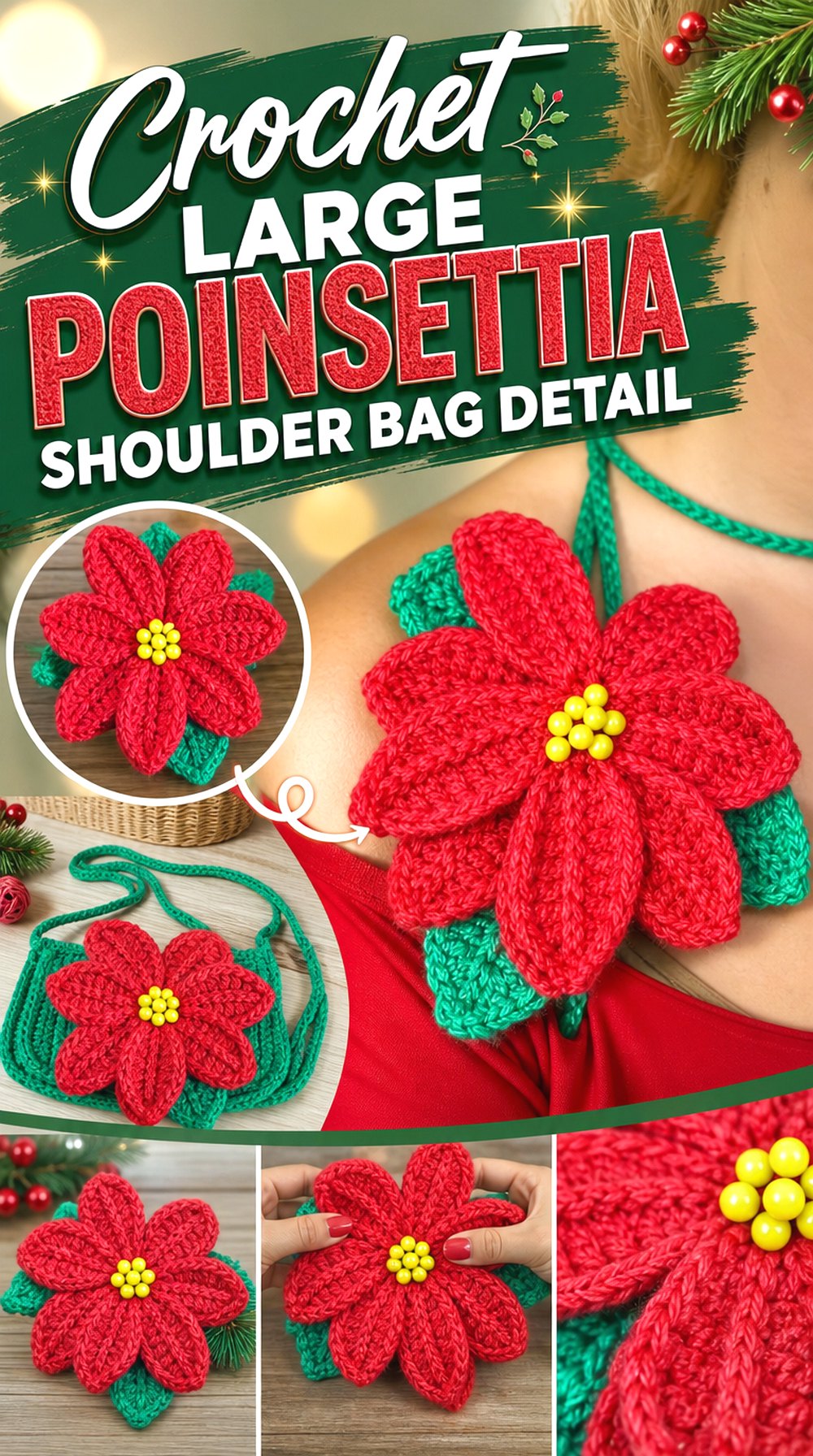 Crochet Large Poinsettia Shoulder Bag Detail