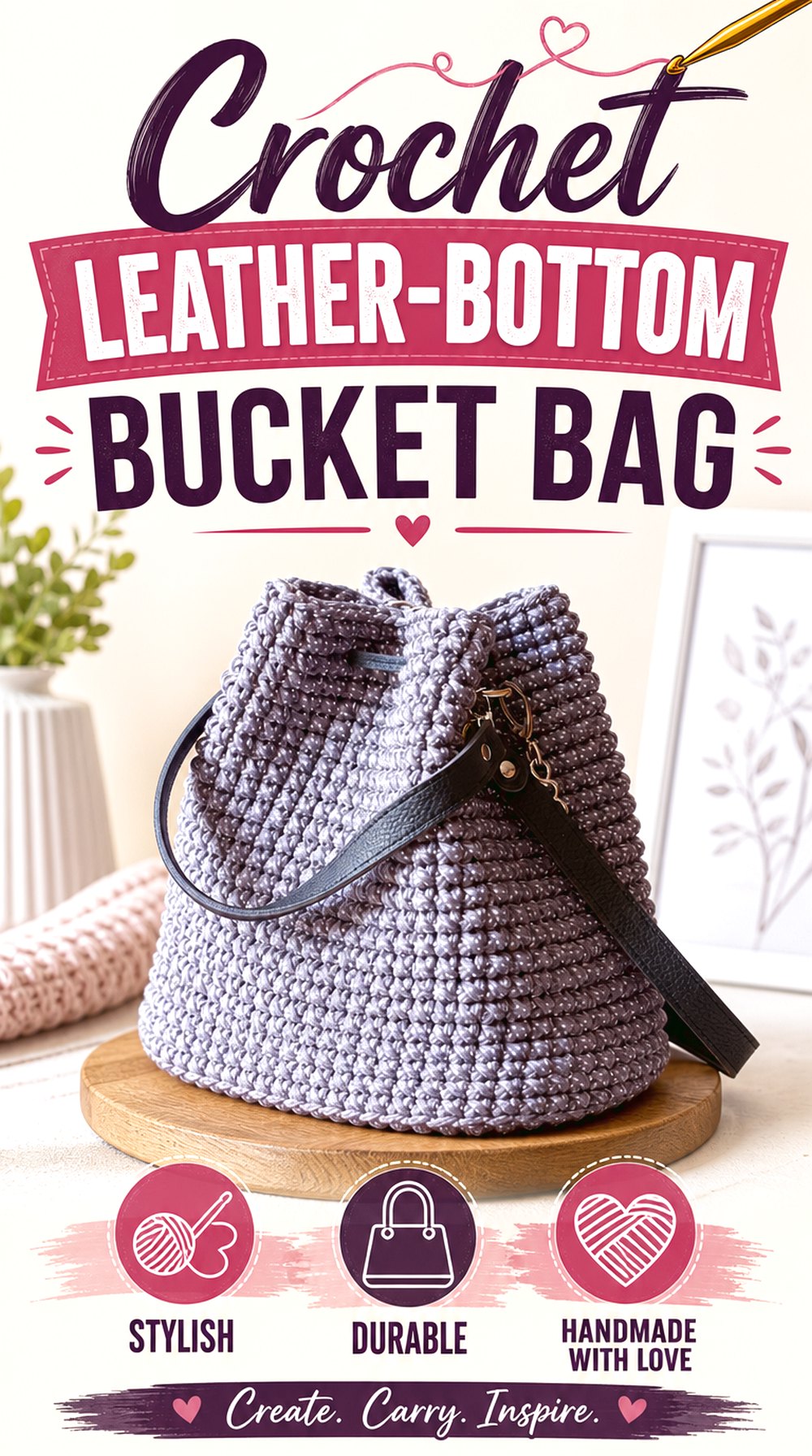 Crochet Leather Bottom Bucket Bag
