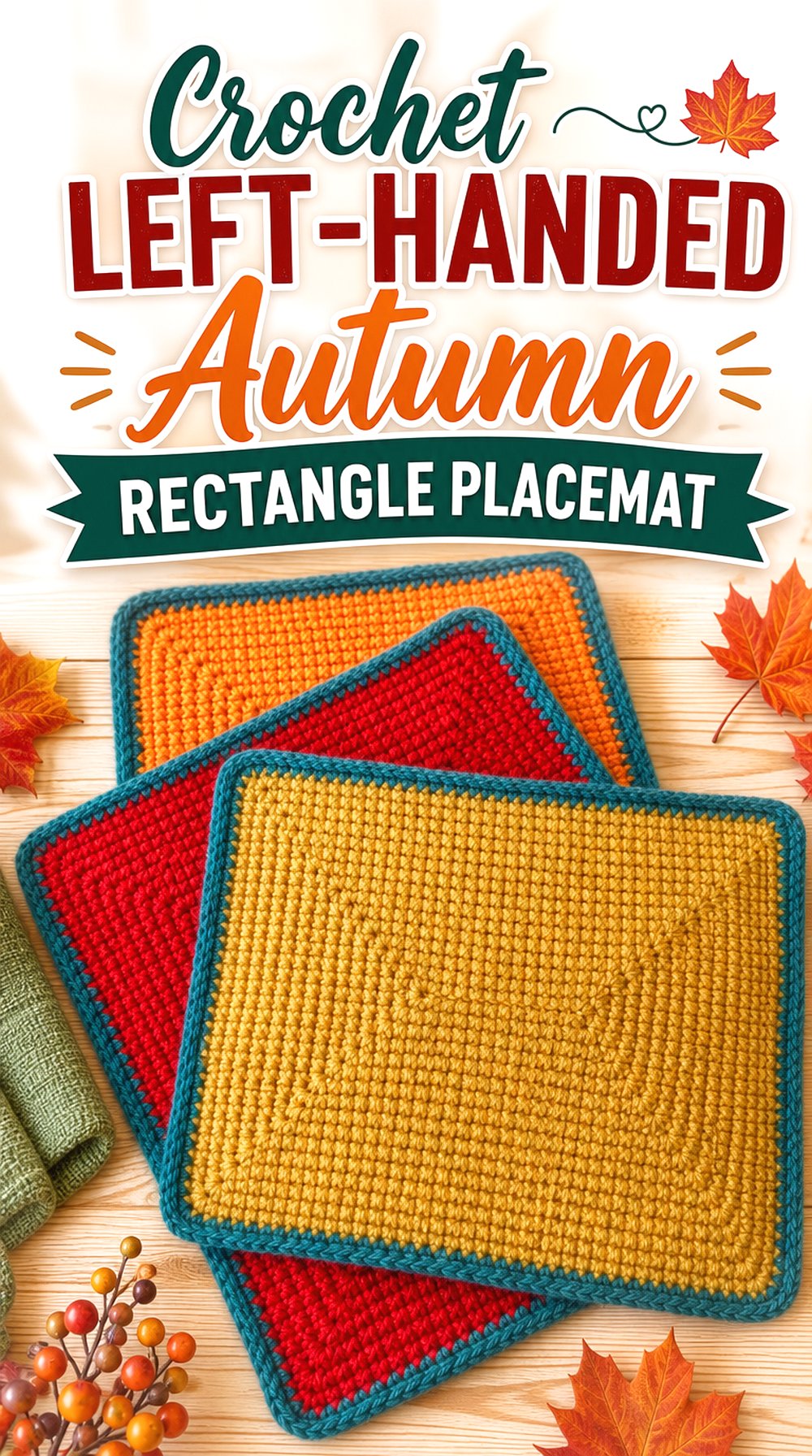 Crochet Left Handed Autumn Rectangle Placemat