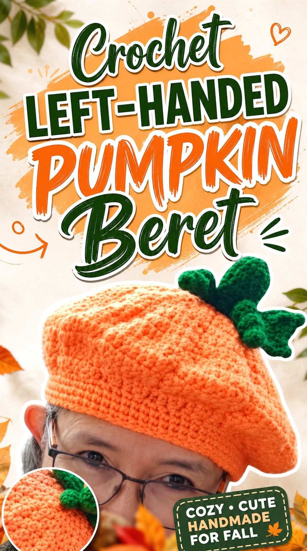 Crochet Left Handed Pumpkin Beret