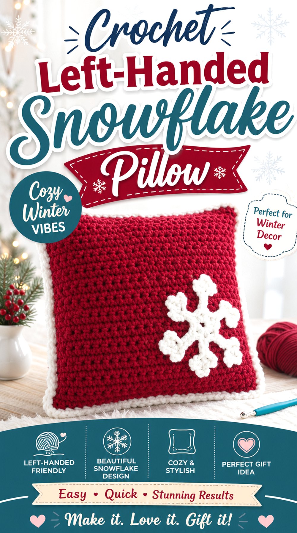 Crochet Left Handed Snowflake Pillow