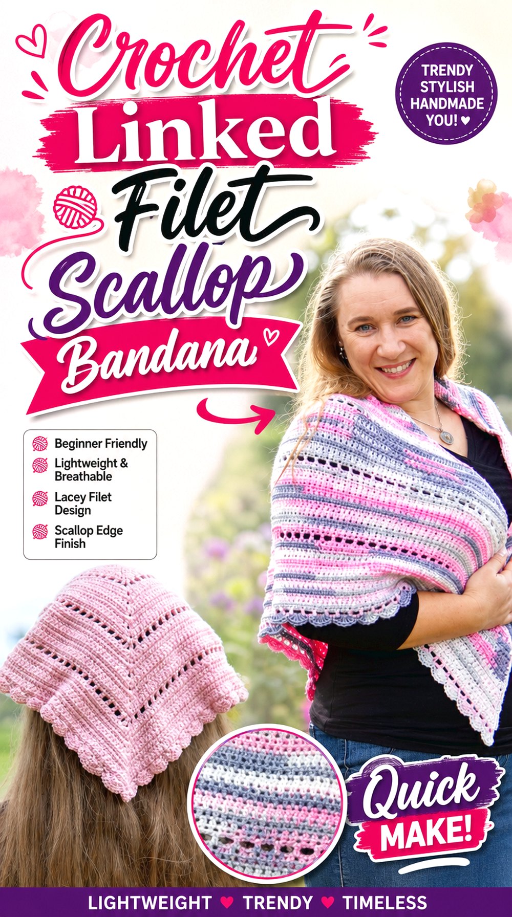 Crochet Linked Filet Scallop Bandana