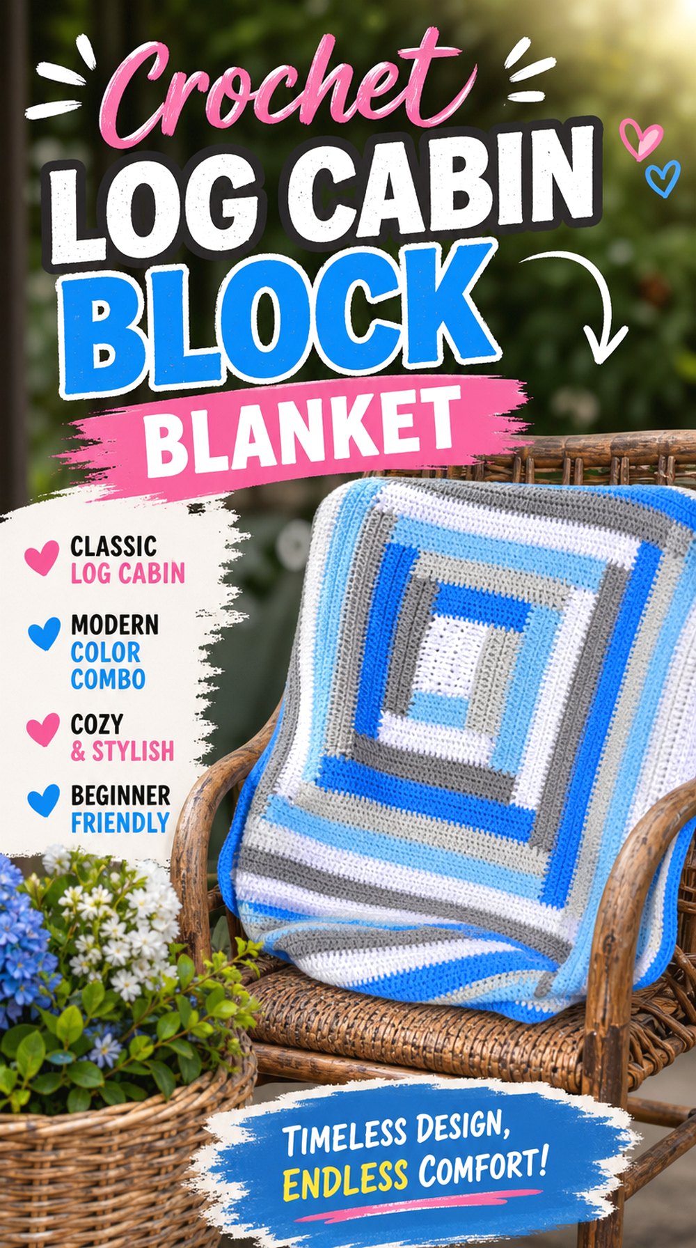 Crochet Log Cabin Block Blanket