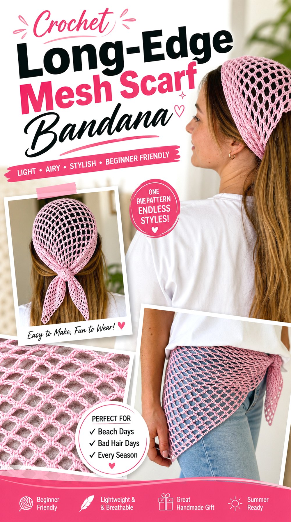Crochet Long Edge Mesh Scarf Bandana