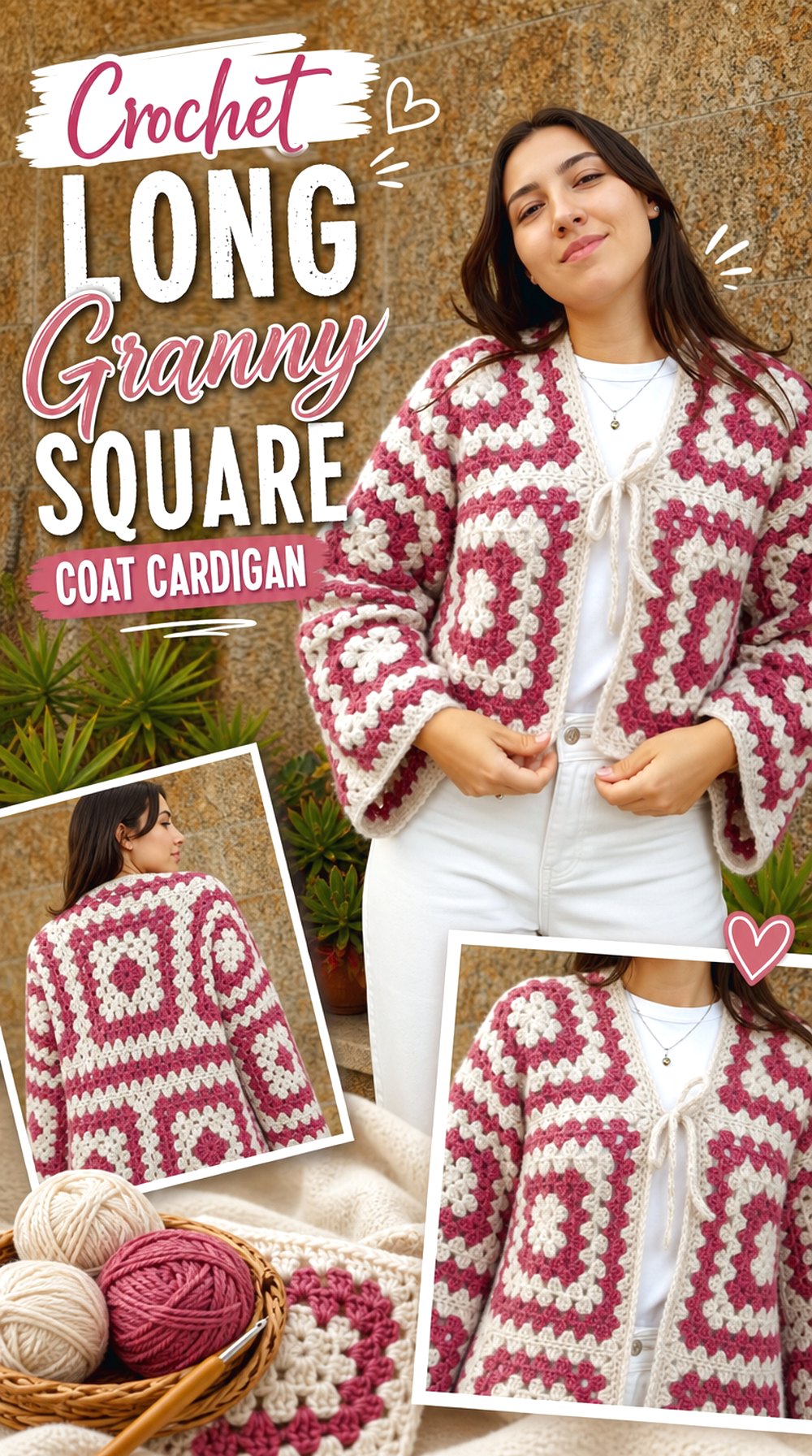 Crochet Long Granny Square Coat Cardigan