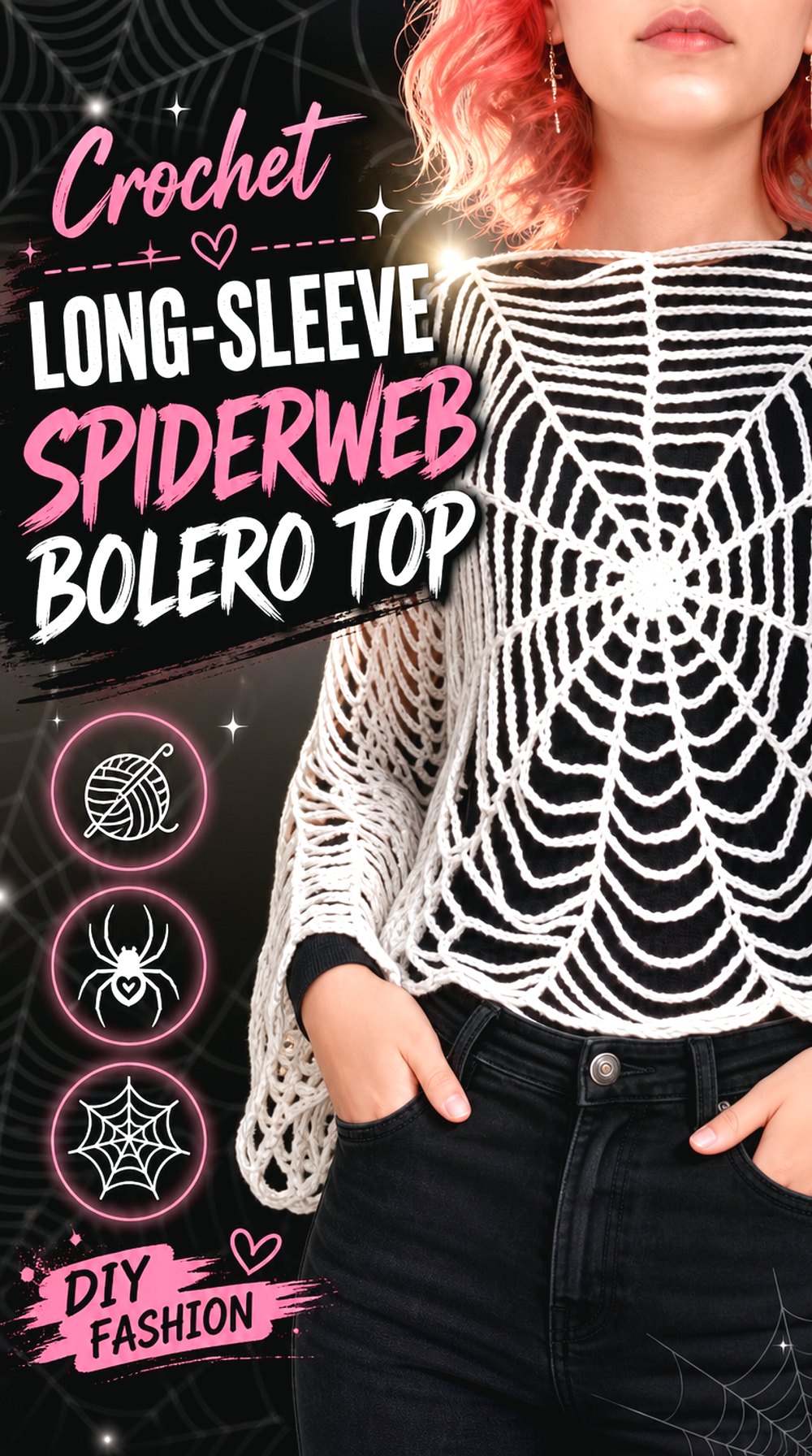 Crochet Long Sleeve Spiderweb Bolero Top