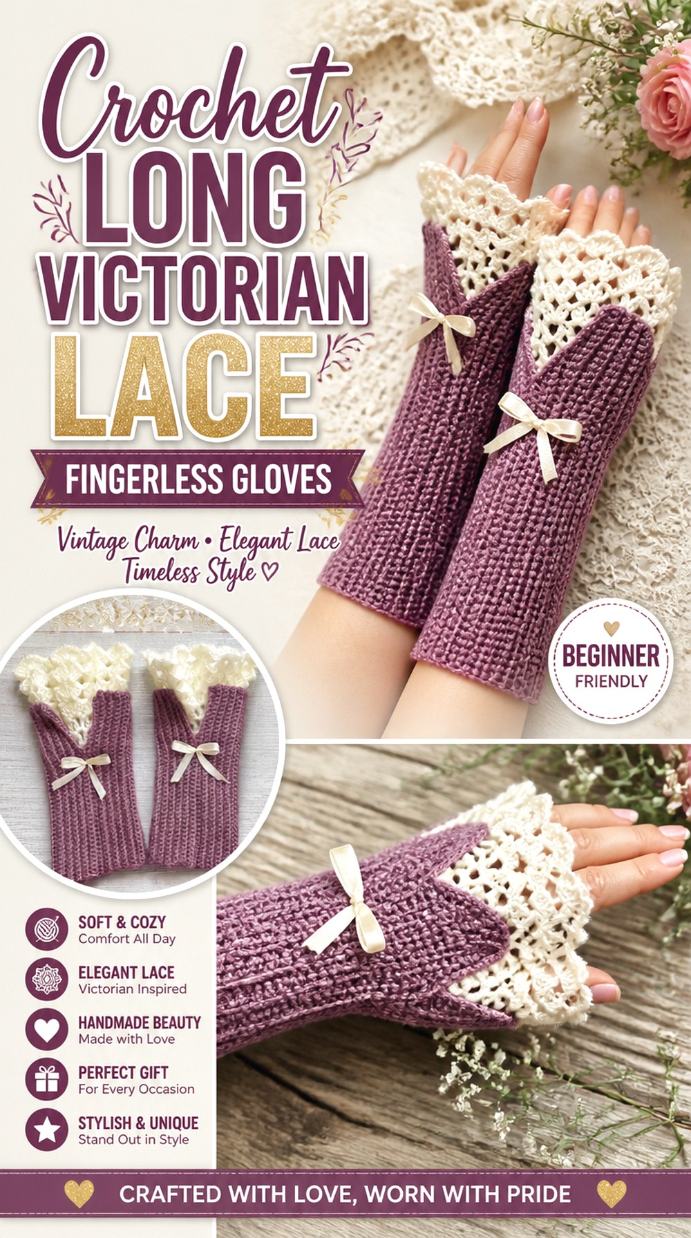 Crochet Long Victorian Lace Fingerless Gloves