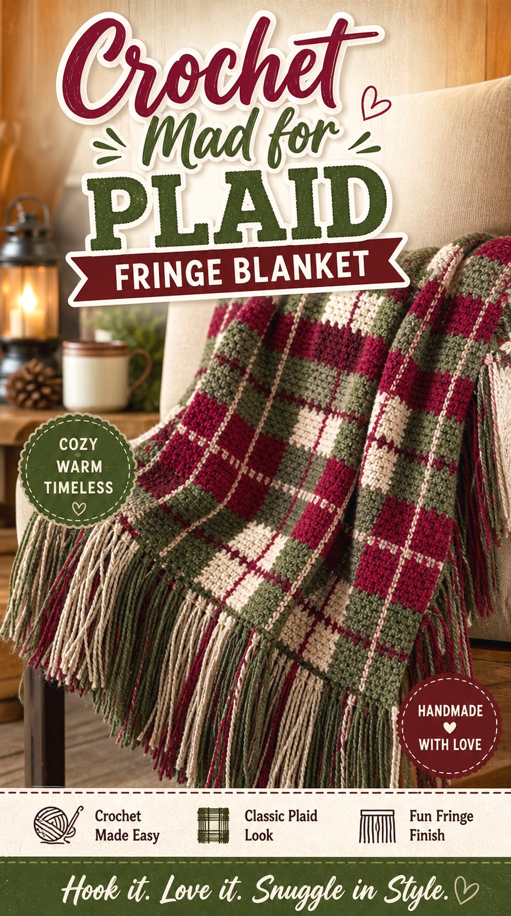 Crochet Mad for Plaid Fringe Blanket