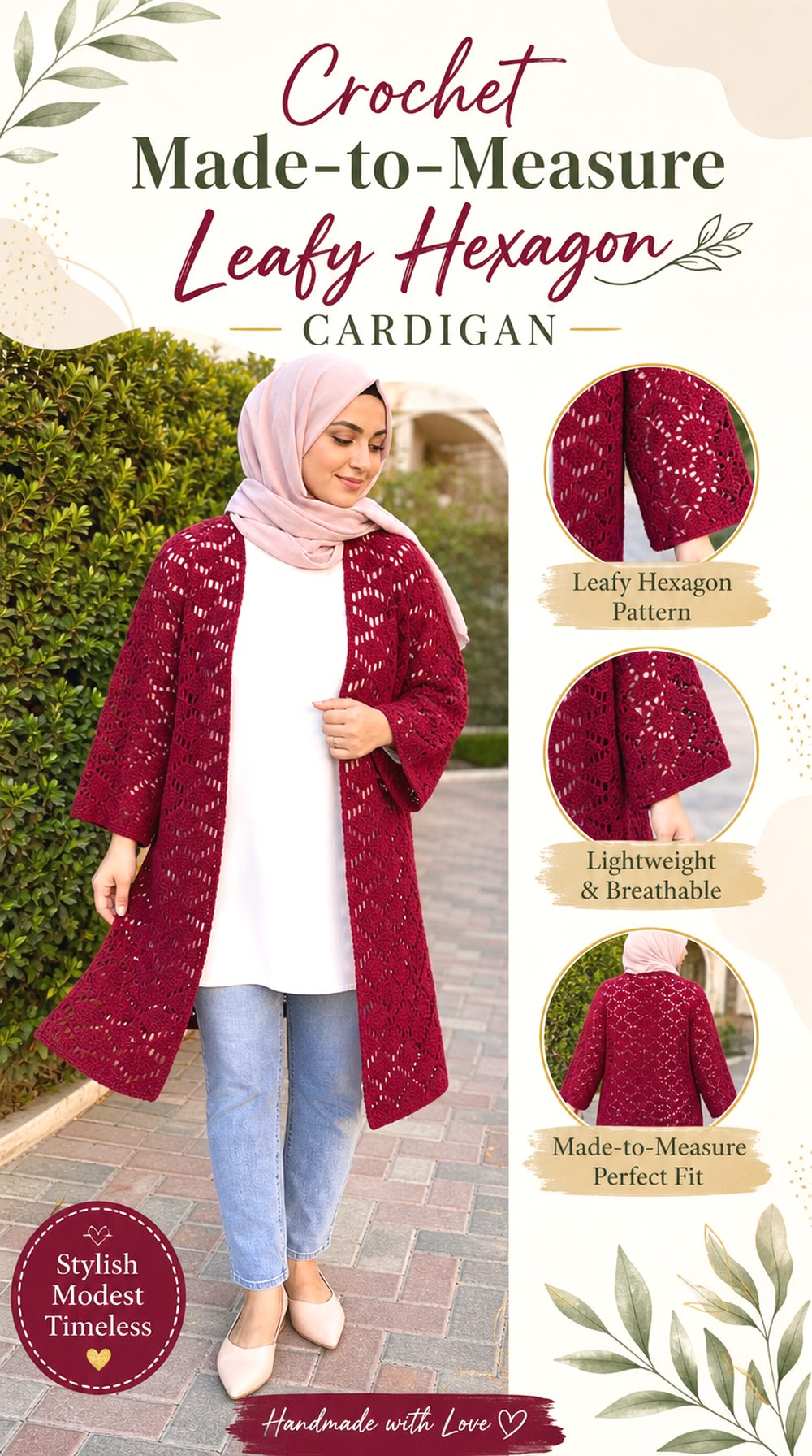 Crochet Made to Measure Leafy Hexagon Cardigan